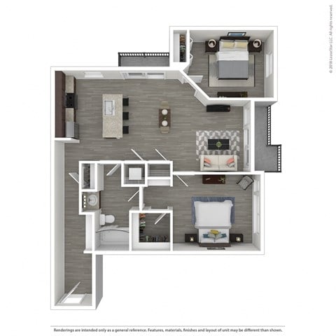 Floor plan for 2 beds, 1 bath, 986 sqft